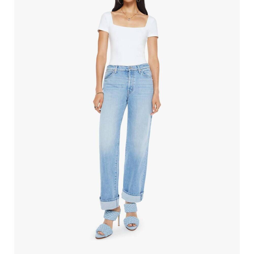 NEW MOTHER dodger button hover cuff jeans in funk n flair